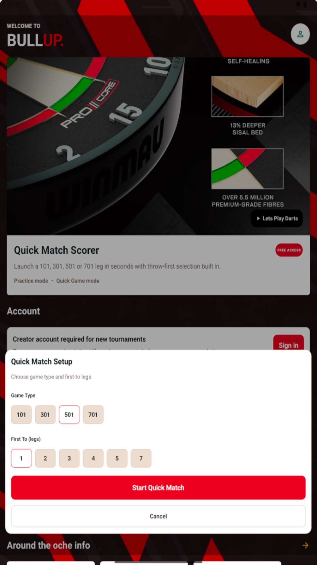 Bull Up tournament features