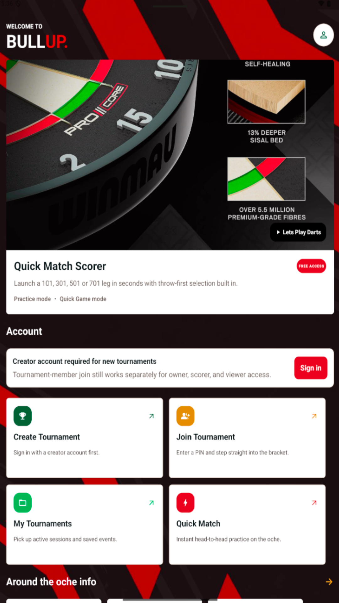 Bull Up home dashboard